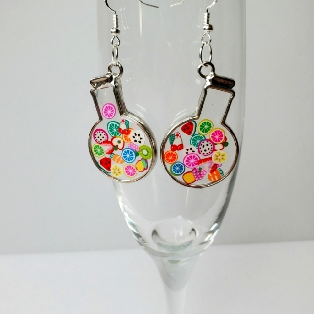 NWOT Summer Fruit Potion Bottle Earrings